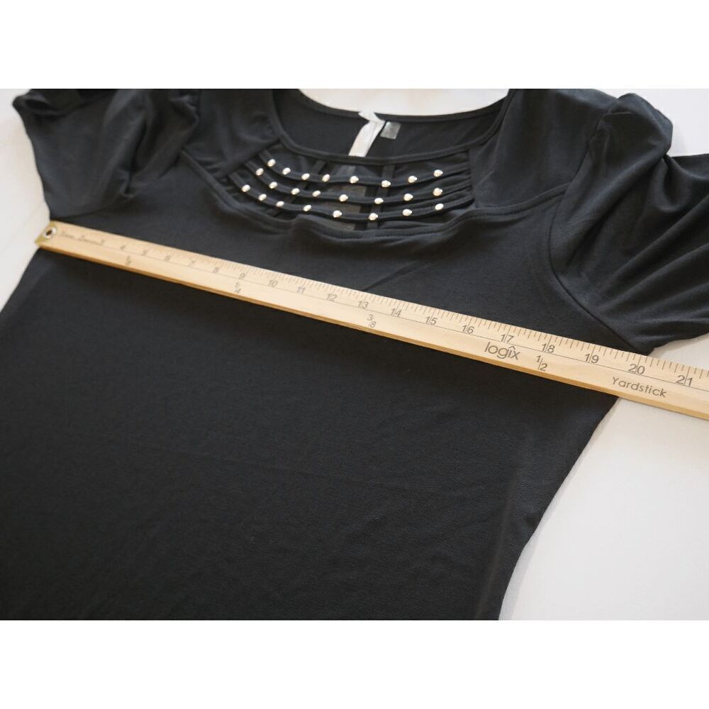 NY Collection Women's Petite 3/4 Sleeve Crepe Knit Top Black PL - Picture 4 of 7